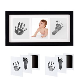 Baby Footprint Frame, Inkless Baby Foot and Handprint Kit with Rolling Pin - Kids Footprint Cleaning Stamps, Lifetime Keepsake Frames and a Great Gift for Children 0-12 Months