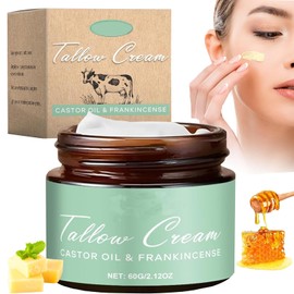  Grass-fed Tallow with Frankincense Oil & Castor Oil, 60g Organic Tallow Moisturizer for Skin, Tallow And Manuka Honey Cream for Face, Body