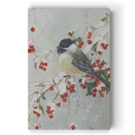 Renditions Gallery Animals Wall Art Paintings & Prints Holly Berries and Chickadee Christmsa Bird Abstract Art Wall Prints for Bedroom Dining Living Room Office Home Kitchen Wall Decor - 24"X36" LT18