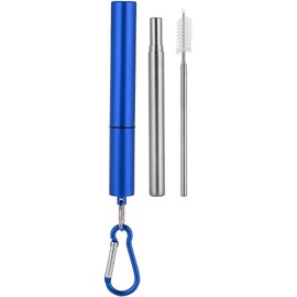 Kit De Popote Retráctil De Acero Inoxidable, Portátil Y Reutilizable Con Estuche De Viaje Y Cepillo Limpiador Para Agua, Café, Jugo, Té Y Cóctel (02)
