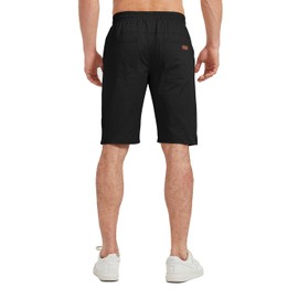 Ougelebo Men's Cotton Elasticated Waist Shorts with Drawstring, black