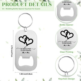 FoldTier 50 Sets Wedding Gifts for Guests Bottle Opener Keychain Bulk Beer Bottle Opener with Thank You Cards and Organza Bags Wedding Party Favors Bridal Shower Souvenir Wedding Thank You Gift