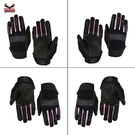 Hugger Women's Touchscreen Full Finger Motorcycle Gloves w/Reinforced Palms for Riding, Cycling, Climbing, Work, Sports (X-Large, Pink/Black)