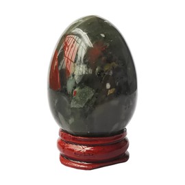 Manekieko Natural African Bloodstone Egg-Shape Meditation Chakra And Home Decor Balancing Gemstone and Crystals Figurines Kit,35 * 50mm Reiki Healers And Yoga Practioner With Wooden Stand