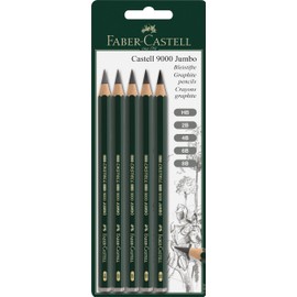 Faber-Castell 5 Piece Quality Castell 9000 Jumbo Graphite Pencils Blister Card Set, Including HB, 2B, 4B, 6B and 8B (119397)