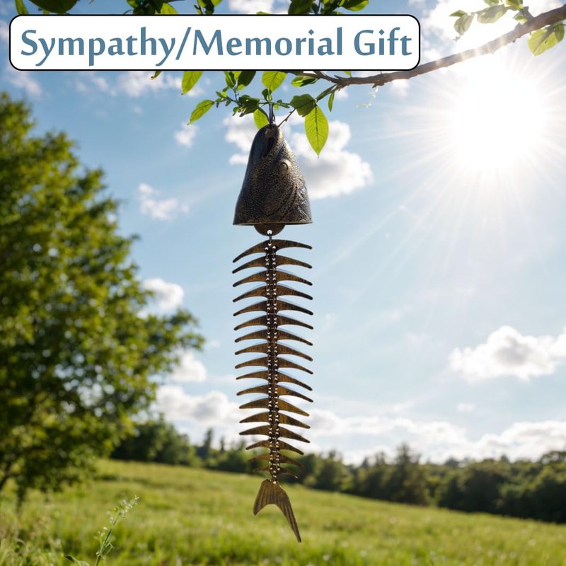 Fish Wind Chime, Fish Skeleton Wind Chime, Durable Metal Fish