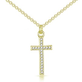 Philip Jones Gold Plated Pave Crystal Cross Necklace Created with Zircondia® Crystals
