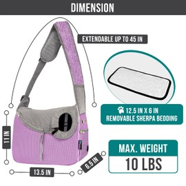 PetAmi Small Dog Sling Carrier, Soft-Sided Crossbody Puppy Carrying Purse Bag, Adjustable Sling Pet Pouch to Wear Medium Dog Cat Travel, Dog Bag for Traveling, Breathable, Poop Bag Dispenser, Purple
