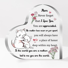 Mom Gifts Mommy Present Mother's Day Gift 2PC Set Acrylic Heart Plaques Bookmark Women Gift Mummy Desk Signs Christmas Birthday for Her Thanksgiving New Year Mum Page Markers Reading Accessory