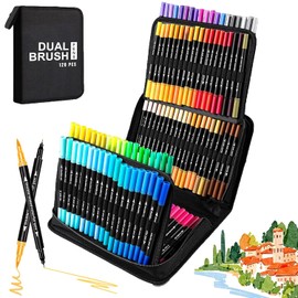 120 Colores Plumones Doble Punta Pencil,Plumones para Colorear No Tóxicos,Marcadores Base De Agua, adecuada para pintar, caligrafía y escritura. (120 colores)