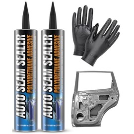 [Black] 2 Pack Professional Automotive Seam Sealer, Paintable Quick-Set Polyurethane Auto Body Seam Sealer for Metal Surfaces of Cars, Trucks, Etc, Includes Gloves & Tip - Black RV Roof Sealant