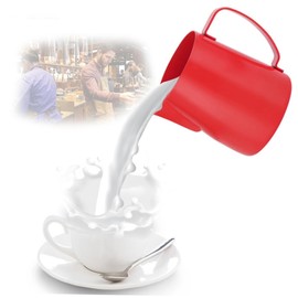 STOBAZA Non Stick Stainless Steel Milk Steaming Pitcher Red Lightweight Milk Pourer for Easy to Clean for Frothing Lattes and Cappuccinos