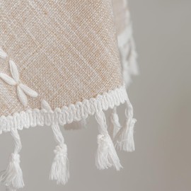 YZKITM Round Rustic Small Tablecloth Washable Striped Jacquard Linen Table Cloth Heavy Weight Farmhouse Style Tassel Table Cover for Kitchen Dining Party Coffee Table Decoration 36 Inch Light Coffee