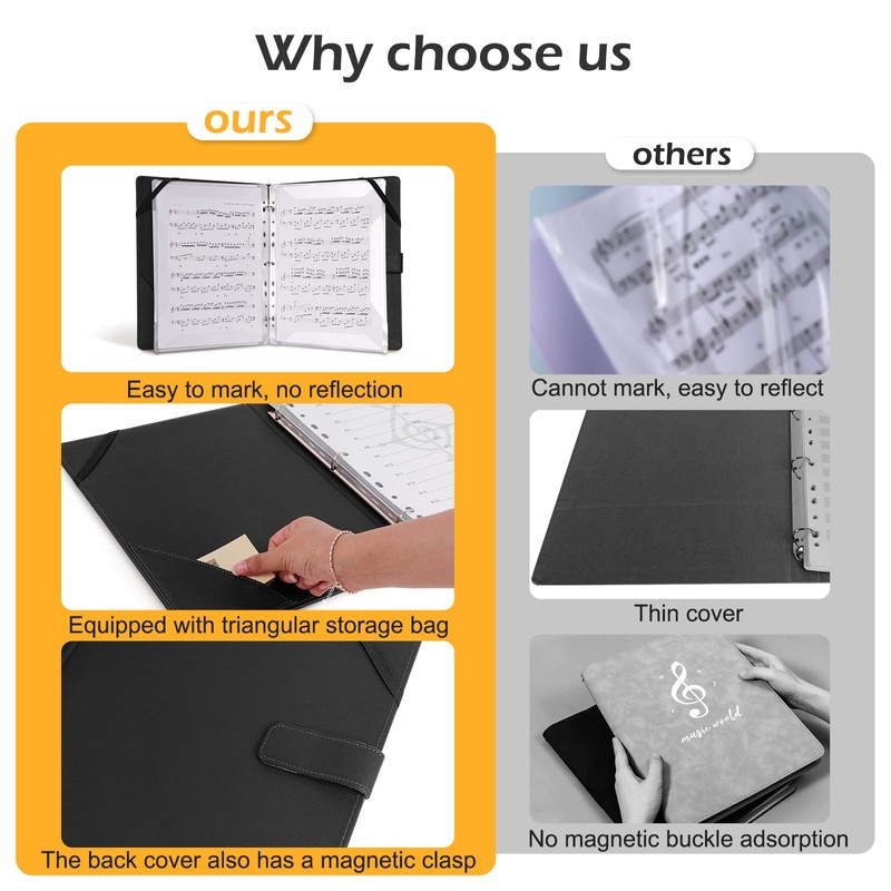 Rockhouse Sheet Music Folder, 3 Ring Binder Music Holder PU