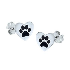 Black Love Heart Paw Earrings - 925 Sterling Silver