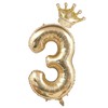 40-Inch White-Gold Number 3 Balloons With Crown, 3rd Birthday Party