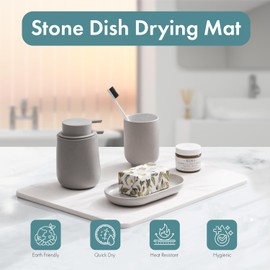 Stone Drying Mat for Kitchen Counter, Large Size Water Absorbing Stone Tray for Sink, Non-Slip Quick Drying Stone Tray , Heat Resistant, Marble Design Stone Mat set, White