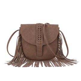 LHHMZ Women's Fringe Hobo Bag Retro Tassel Shoulder Bag Fringe Suede Bohemian Bag Tassel Hippie Saddle Bag, coffee