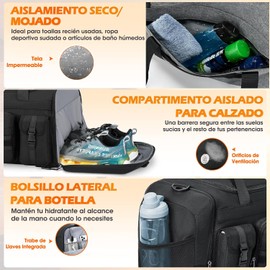 SDYSM Maleta Deportiva Hombre Mujer Grande 40L Mochila Gym Bolso de Gimnasio Viaje Entrenamiento Fitness Resistente Impermeable con Bolsillo para Zapatos Y Ropa Mojada,Negro