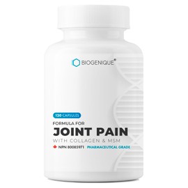 Biogenique Collagen + MSM - 120 Capsules Formula for Joint pain - Helps Relieve Joint Pain Associated with Osteoarthritis and Anti-inflammatory - Made in Canada