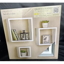 Melannco Floating Square Cube Shelves White for Bedroom Living Room Set of 3