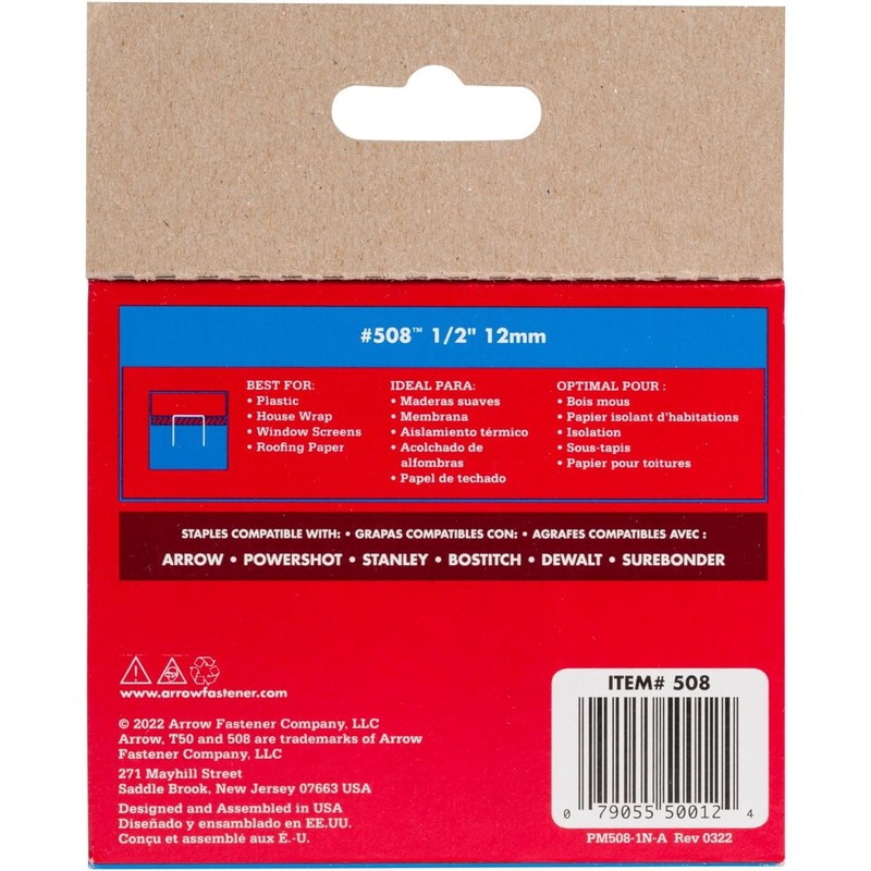 Arrow 508 Heavy Duty T50 1/2-Inch Leg Length, 3/8-Inch Crown,