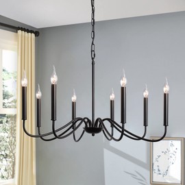 JDfeiFFF Black Farmhouse Chandelier, 8-Light Metal Chandelier for Dining Room Lighting Fixture, Industrial Candle Ceiling Pendant Light for Living Room, Kitchen, Bedroom, Entryway