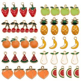 SUNNYCLUE 1 Box 40Pcs Thanksgiving Fruit Charm Alloy Enamel Pineapple Strawberry Cherry Apple Banana Peach Pendant for DIY Jewelry Making Charms Bracelet Earring Necklace Bracelet Supplies Adult