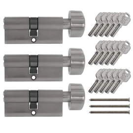 Löwen Security 3x Knob Cylinder KD 60 mm 30/30 Keyed Alike Silver Metallic, Security Lock, Knob Cylinder, 2076538031