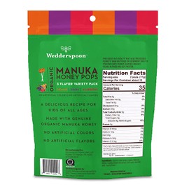 Wedderspoon Organic Manuka Honey Pops for Kids, Variety Pack, Unpasteurized, Genuine New Zealand Honey, 100% RDA Vitamin C, 24 Count