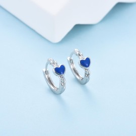 ITESSY Sterling Silver Hoop Earrings,Love Hoop Earrings for Women,S925 Silver Earrings,Hypoallergenic Huggie Earrings Valentine's Day Christmas Birthday Gift for Her Navy blue