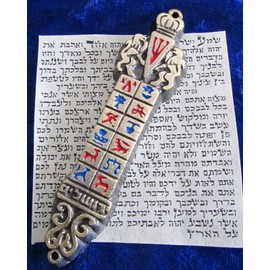 12 Tribes of Israel Brass Mezuzah Handpainted Emblems Parchment Included
