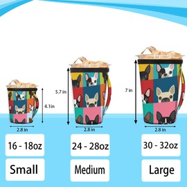 Cute Reusable Iced Coffee Cup Sleeve Dog Puppy Neoprene Insulated Sleeves Cup Holder with Handle Tumbler Sleeve Insulator Sleeves for Cold Hot Drinks Beverages 24-28oz