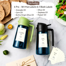 TrendPlain 16oz/470ml Blue Glass Olive Oil Sprayer for Cooking - 2 in 1 Olive Oil Dispenser for Kitchen Gadgets, Air Fryer, Salad, and BBQ - White & Green
