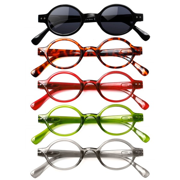 JOSCHOO 5 Pack Retro Round Reading Glasses Mini Small Comfortable