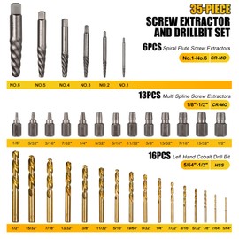 Topec 35-Piece Screw Extractor and Left Hand Drill Bits Set, Easy Out Screw Extractor Set with Reverse Drill Bits, Multi-Spline Extractors for Removing Broken Bolts and Stripped Screws