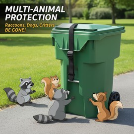 Trash Can Lid Lock, Raccoon Proof Garbage Can Strap, Heavy Duty & Adjustable Band Secures Outdoor Dustbin Lids from Dogs & Pests, Easy Install Secure Latch System