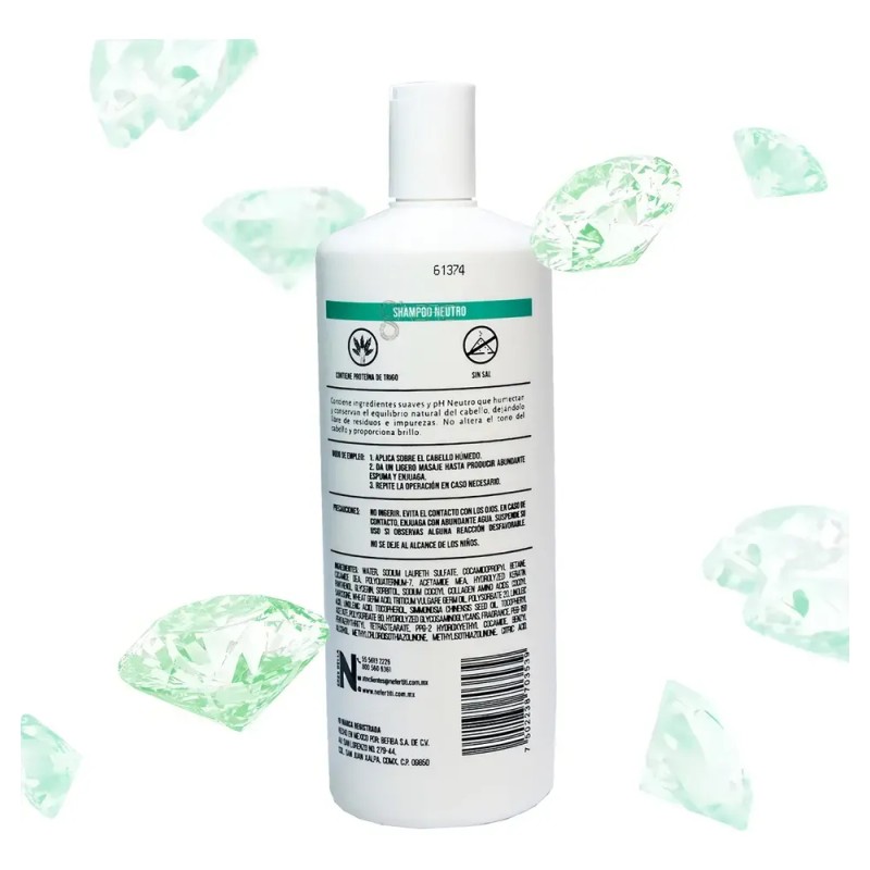 Shampoo Neutro Nefertiti Sin Sal + Limpieza Profunda 1000 Ml