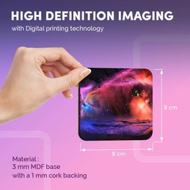 Destination Vinyl ltd Great Coasters (Set of 4) Square - Fantasy Galaxy Sky Beach Scene Drink Glossy Coasters/Tabletop Protection for Any Table Type #45001