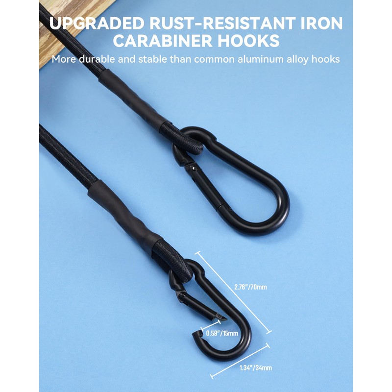 96'' Real Heavy Duty Carabiner Bungee Cords Outdoor with 190