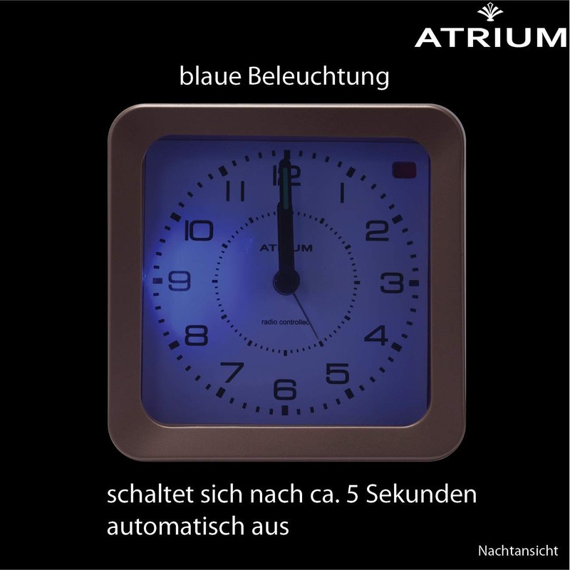 Atrium Funkwecker Analog Quarz ohne Ticken mit Licht und Snooze