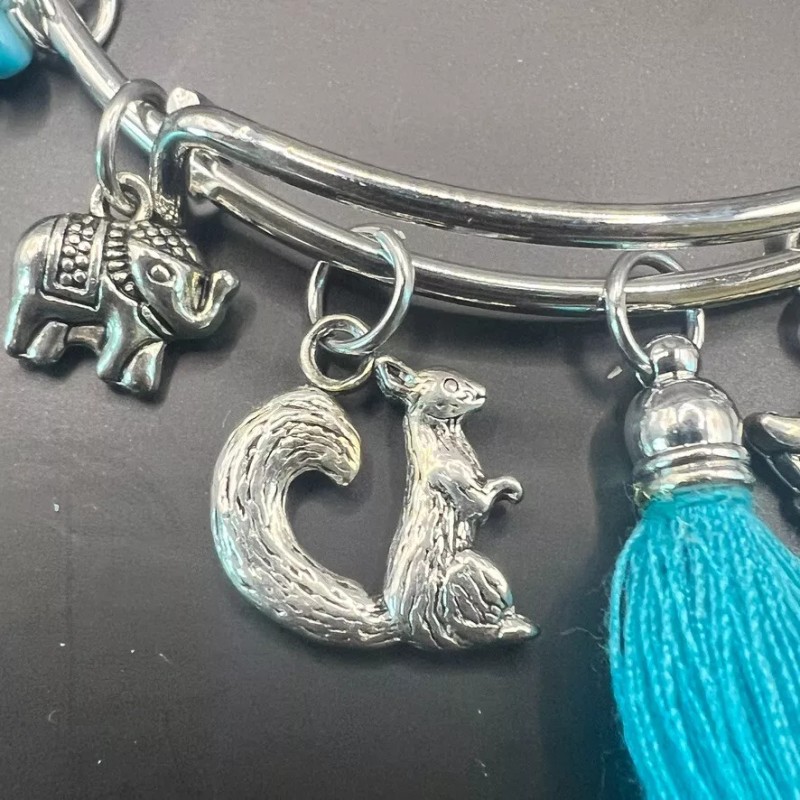 Alex and Ani Silver Bangle Bracelet Elephant Owl Chipmunk Charms