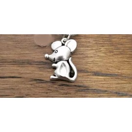 Fashion Jewelry 1" SMALL ANIMAL CUTE MOUSE Charm on DIAMOND Cut 925 Silver 24" Necklace Women