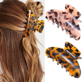 BARTOSI Tortoise Shell Hair Claw Clips Acrylic Medium Claw Clips Banana Hair Clip Nonslip Hair Accessories for Women and Girls (Pack of 2)