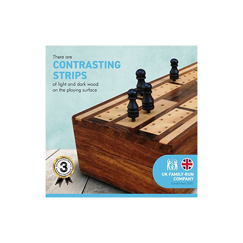 Thorness Wooden Cribbage Board with pegs and Two Packs of