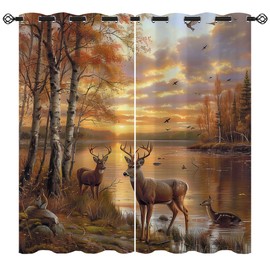 XINBADU Deer Blackout Curtains for Girls Boy Home Decor, Rustic Country Forest Wildlife Elk Autumn Grommet Thermal Insulated Drapes Darkening Window Curtain for Bedroom Living Room, 42 x 45 Inch