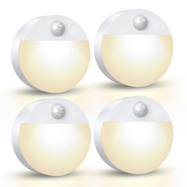 AMIR Mini Motion Sensor Light Battery-Powered, Cordless Stick-on LED Night Light, Wall Light, Closet Lights, Safe Lights for Stairs, Hallway, Bathroom, Kitchen, Cabinet (Pack of 4 - Warm White)