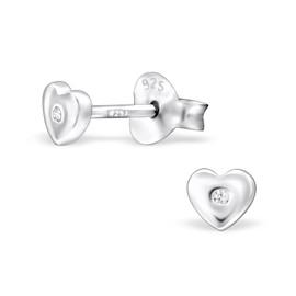 Laimons Women's Stud Earrings Women's Jewellery Heart Shiny with White Zirconia 925 Sterling Silver, Silver, Cubic Zirconia