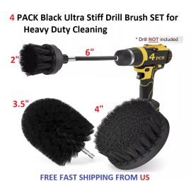 SHYN ABRASIVES 4 PACK Black Ultra Stiff Drill Brush SET for Heavy Duty Cleaning