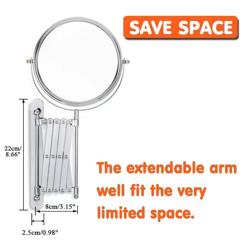 Welllink 7Inch Wall Mounted Double Sided Mirror, Accordion Makeup Mirror